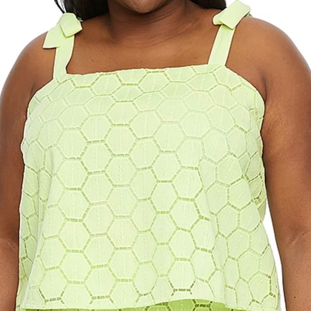 Ryegrass Plus Size 2X Green Embroidered Tie-Strap Tank Top | Square Neck NWT